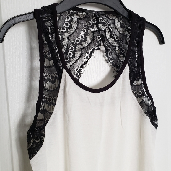 Cream and Black laced trimmed tank top, size Medium. - Picture 2 of 4